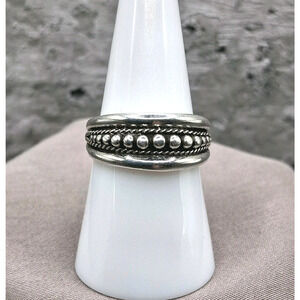Sterling Silver Beaded Ball Ring Size 7.75 Thumb Ring Bali Barrel Style